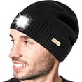 thumbnail image 1 of Gorro de punto con linterna frontal LED, 34 LED, color negro [Clase energética A+++], regalo de Navidad para hombre, gorro de punto para correr recargable con 6 LED, cálido gorro de invierno, unisex,, 1 of 5