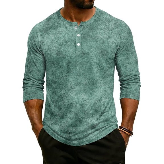 CCRFTGI Henley Shirts for Men Raglan 3/4 Sleeve Casual Fashion Camo Shirts Sport Athletic Button Classic Summer Fall Tee Tops Dark Green L