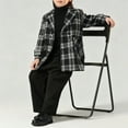 thumbnail image 6 of OGLCCG Boys Double Breasted Peacoat Notched Lapel Collar Wool Blend Plaid Winter Coat with Pockets Fall Winter Long Sleeve Pea Coat 2-15 Years, 6 of 6
