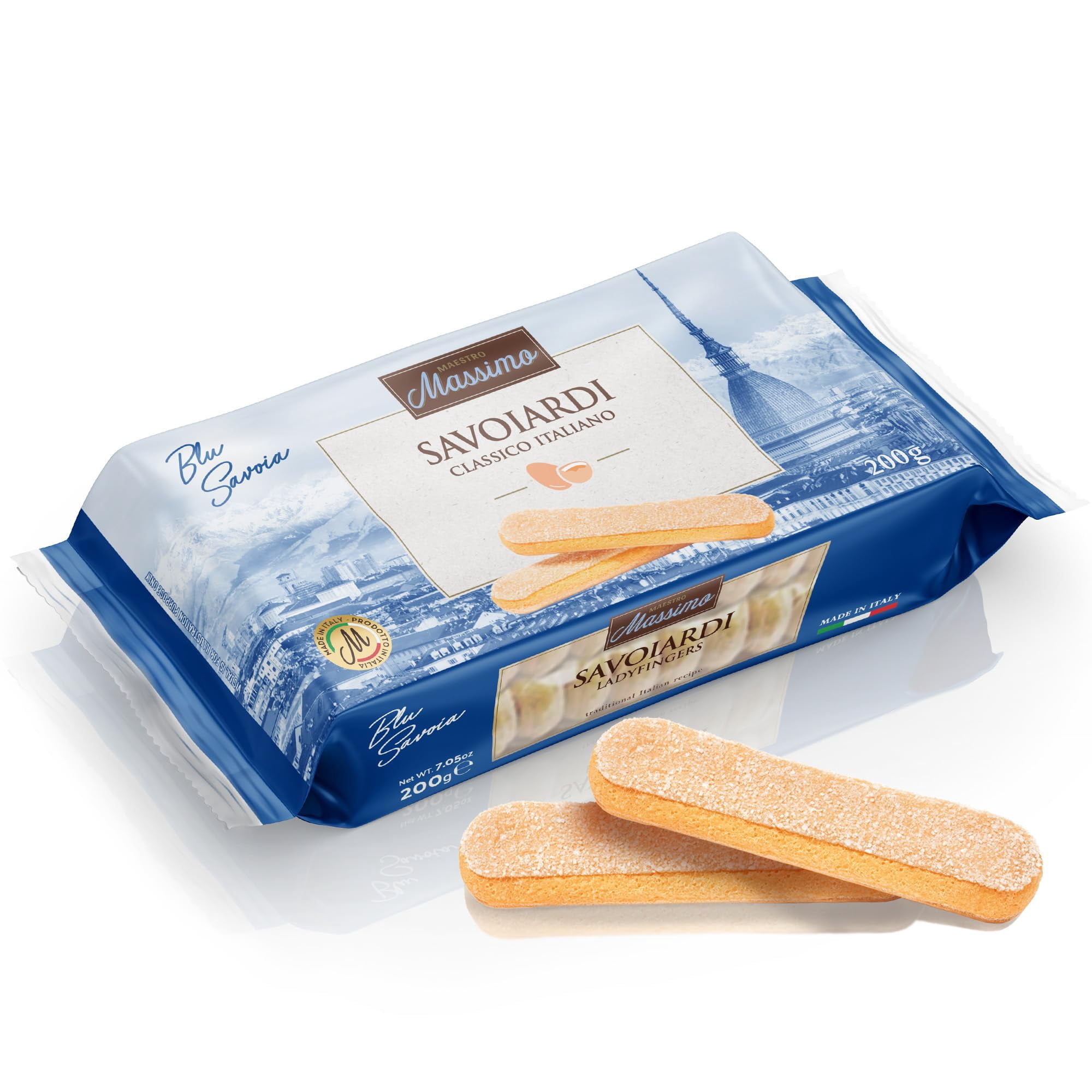 Maestro Massimo Savoiardi Ladyfingers - 7.05 oz (200 gr) - Classic Italian Ladyfinger Cookies for Tiramisu, Dessert & Bakery, Pack of 1