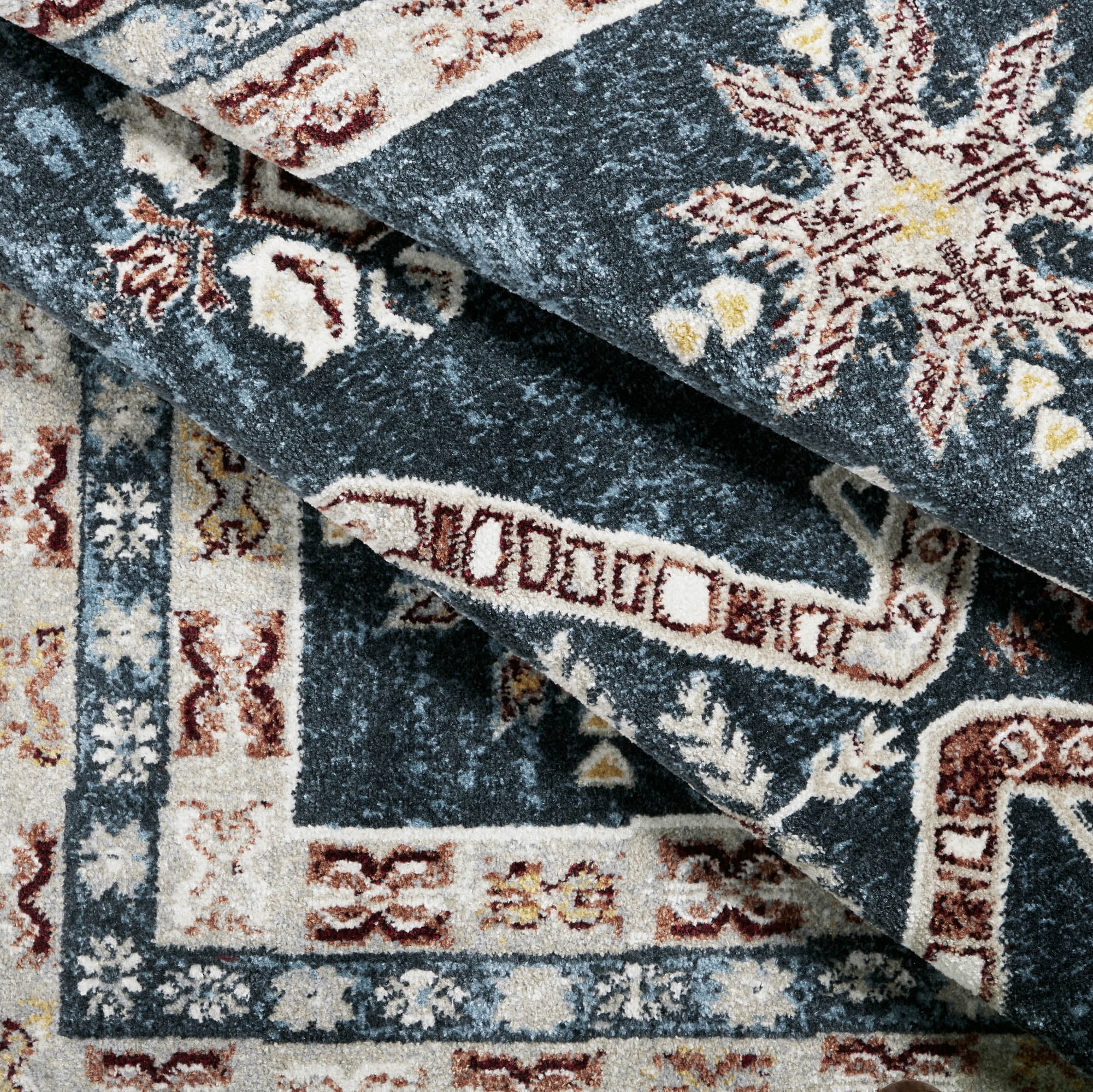 Everwash™ Treasure Saul Southwest Geometric Machine Washable Runner Area Rug, Navy Blue/Red, 2'2"x7'2"