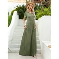 thumbnail image 4 of CALIPESSA Womens Summer Casual Loose Plain Swing Round Neck Short Sleeve Floor Long Maxi Dress With Pocket, 4 of 5