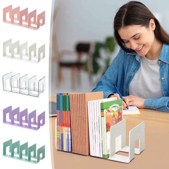 Bookends Acrylic 4 Slot Transparent Desktop File Rack for Office Desk Accessories by Xuniizn