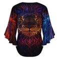 thumbnail image 6 of Colorful Neon Lion Portrait Women's V-Neck Blouse With 3/4 Ruffled Bell Sleeves Casual Top Ladies Blouses, 6 of 7