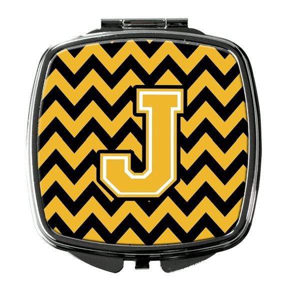 Letter J Chevron Black and Gold Compact Mirror