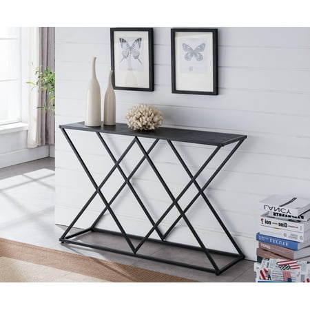 Metal Sofa Tables Greta Modern Occasional Entryway Console Sofa Display Table (Black Metal Frame & Gray Wood Top) ()
