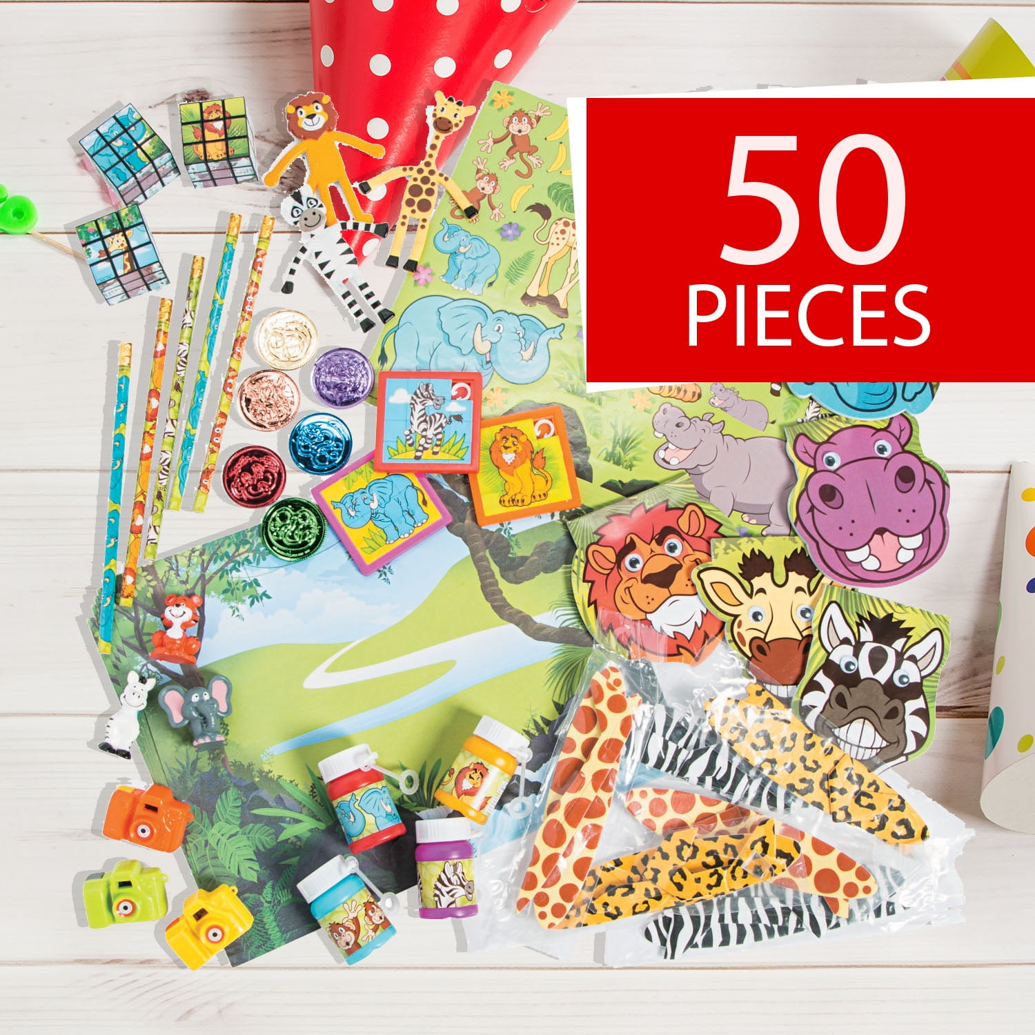 Fun Express Assorted Colors Animal Print Birthday Party Favors, 50 Count