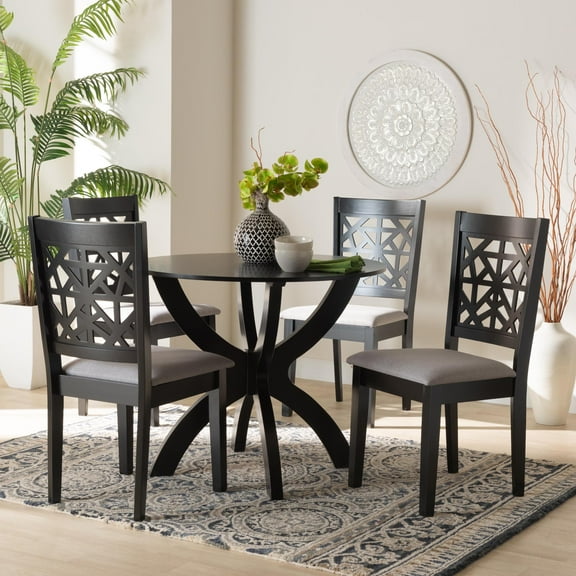 Baxton Studio Lena Modern Grey Fabric and Dark Brown Finished Wood 5-Piece Dining Set