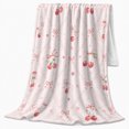 thumbnail image 2 of Pink Bow Red Cherry Watercolor Pattern, Cozy Friendship Quote Scene, Warm Flannel Blanket for Living Room and Reading Nook, Art Lovers Thanksgiving Gift, Playful Home Decor, 2 of 9