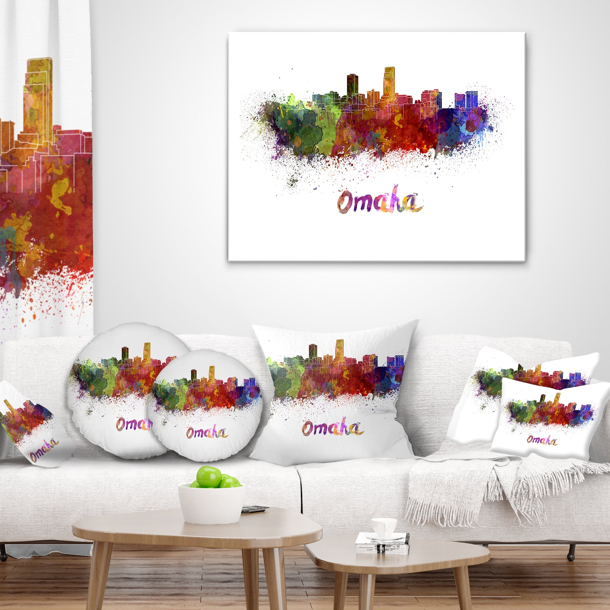 Designart Omaha Skyline - Cityscape Throw Pillow - 18x18