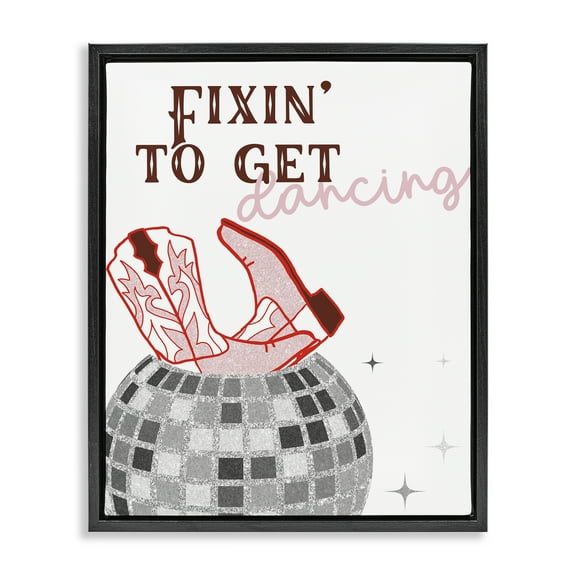 Stupell Industries Disco Cowgirl Dance Phrase Text & Numbers Painting Black Floater Framed Canvas Art Print Wall Art, 17 x 21