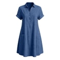 thumbnail image 4 of Womens Casual Button Down Dress, Loose Flowy Short Sleeve Tunic Dress, Elegant Work Office Vacation Dress with Pockets, S-2XL, 4 of 6