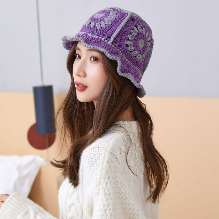 Knit Bucket Hat for Women Warm Wide Brim Cable Fisherman Caps