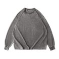 thumbnail image 4 of Vintage Oversized Crew Neck Sweatshirt for Men Long Sleeve Shirt Basic Solid Color Tee Acid Wash Shirt Pullover Top, 4 of 4