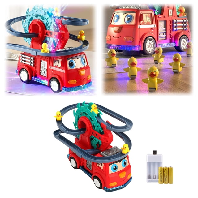 BKER USB Rechargeable Type,Fire Truck Track Game Set Fire Truck Climbing Stairs Tracks Slide Toy Fire Truck Roller Toy With Lights And Music Fire Truck Slide Track Toy,Screwdriver