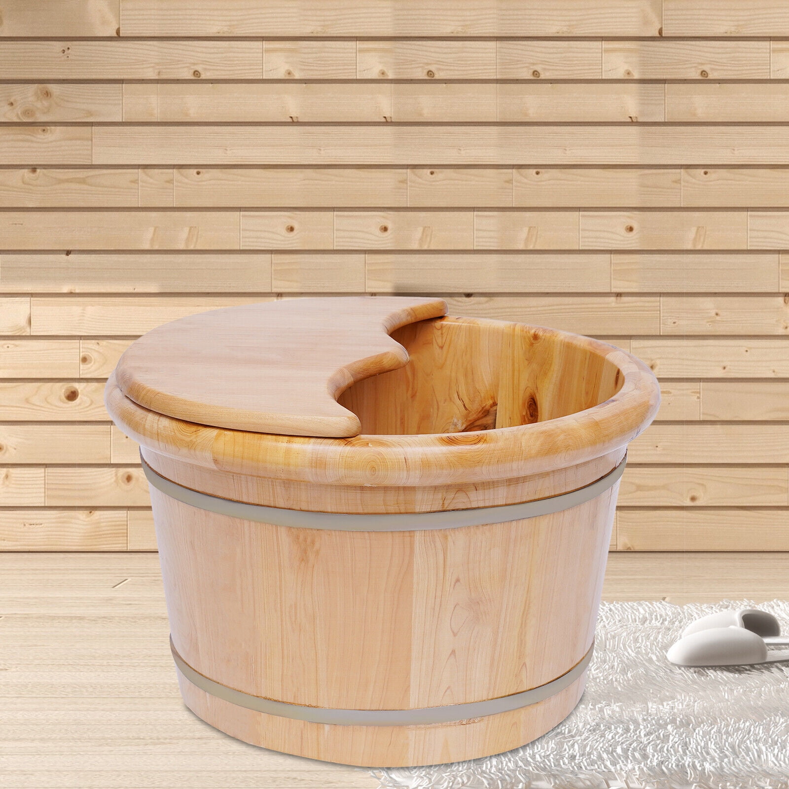 TFCFL Cedar Wood Foot Basin Wooden Bucket Foot Bath Massage Plus Cover Plate Massager