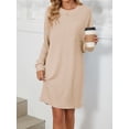 thumbnail image 4 of SHIBEVER Women Long Sleeve Dress Casual Crewneck Shirt Dress Winter Solid Color Elegant Dresses for Women with Pocket Size L, 4 of 5