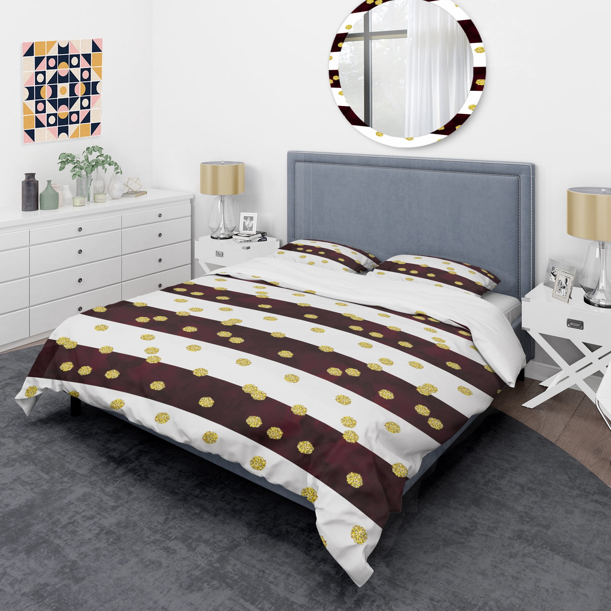 Designart 'Gold Polka Dot Pattern I' Mid-Century Modern Duvet Cover Set