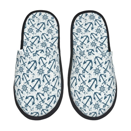 

Yiaed Nautical Theme Anchors Print Unisex House Slippers Slip on Warm Shoes Indoor Outdoor with Anti-slip sole-Medium