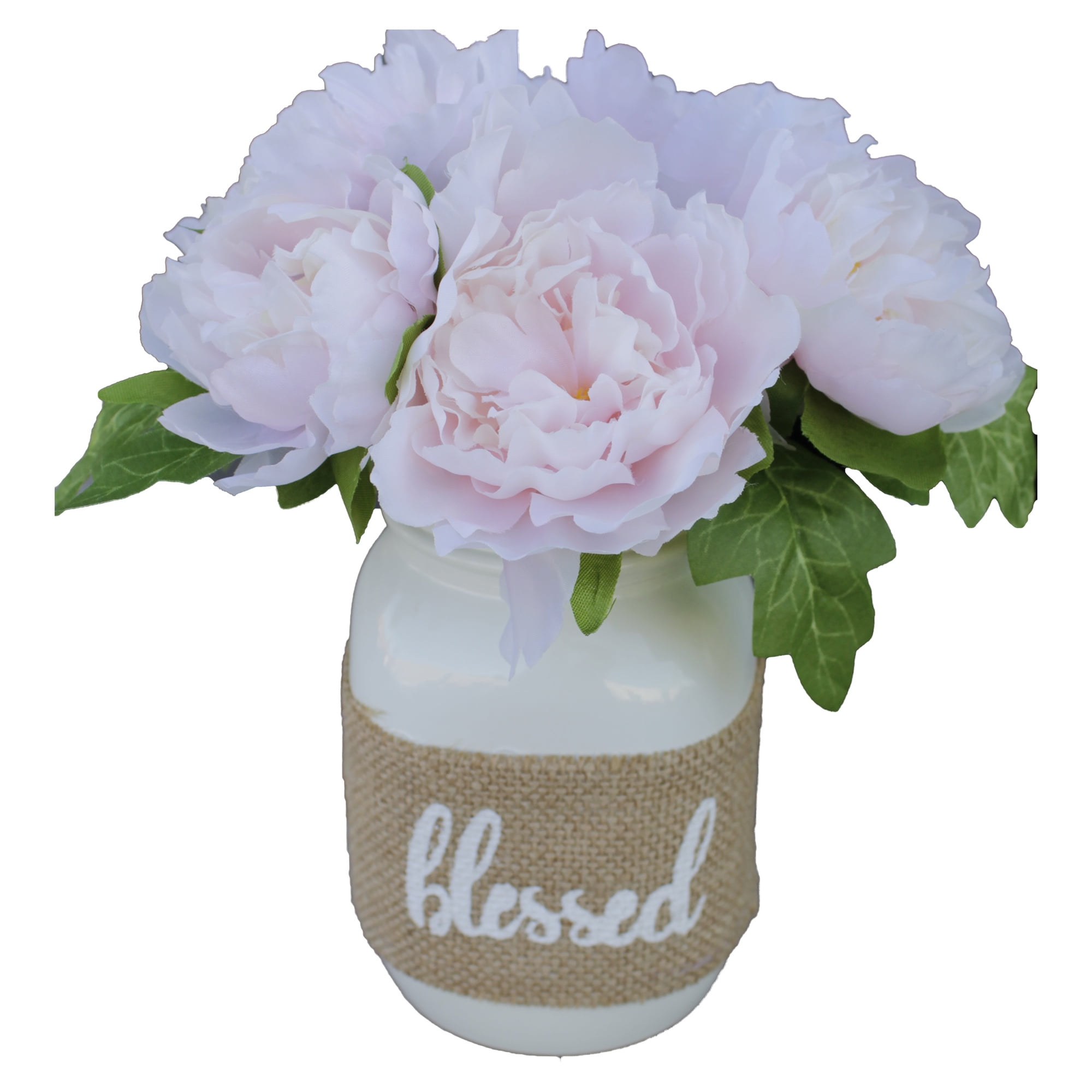 Mainstays 9" Artificial Flower Pink Roses Arrangement in White Mason Jar Planter (9"H x 7"W x 7"D)