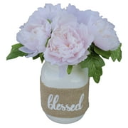 Mainstays 9" Artificial Flower Pink Roses Arrangement in White Mason Jar Planter (9"H x 7"W x 7"D)
