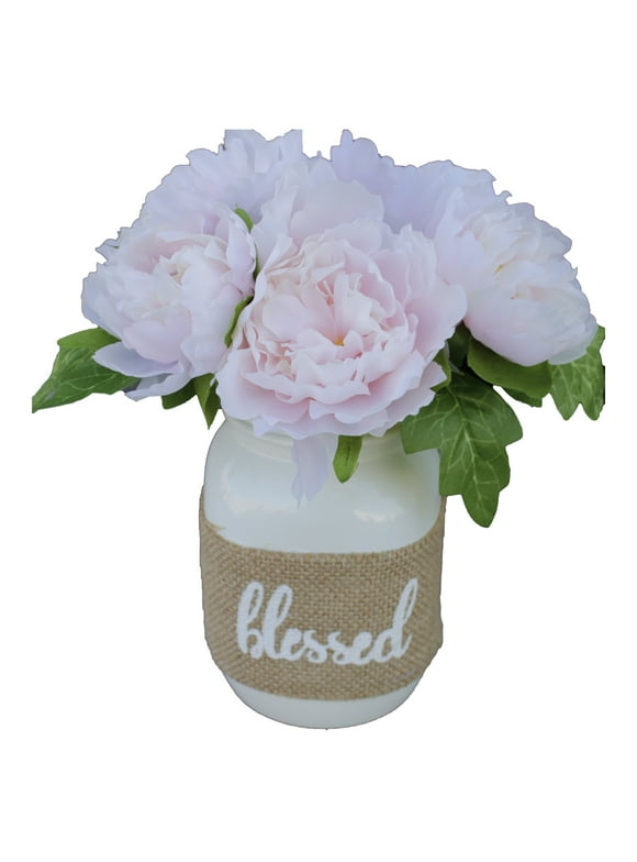 Mainstays 9" Artificial Flower Pink Roses Arrangement in White Mason Jar Planter (9"H x 7"W x 7"D)