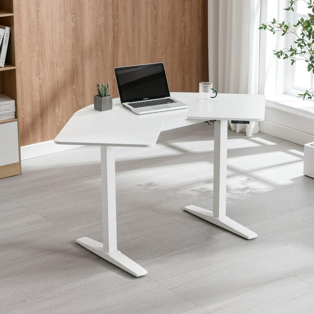 Bureau d'angle assis-debout électrique Poste de travail debout réglable en  hauteur en forme de L avec plateau de table 