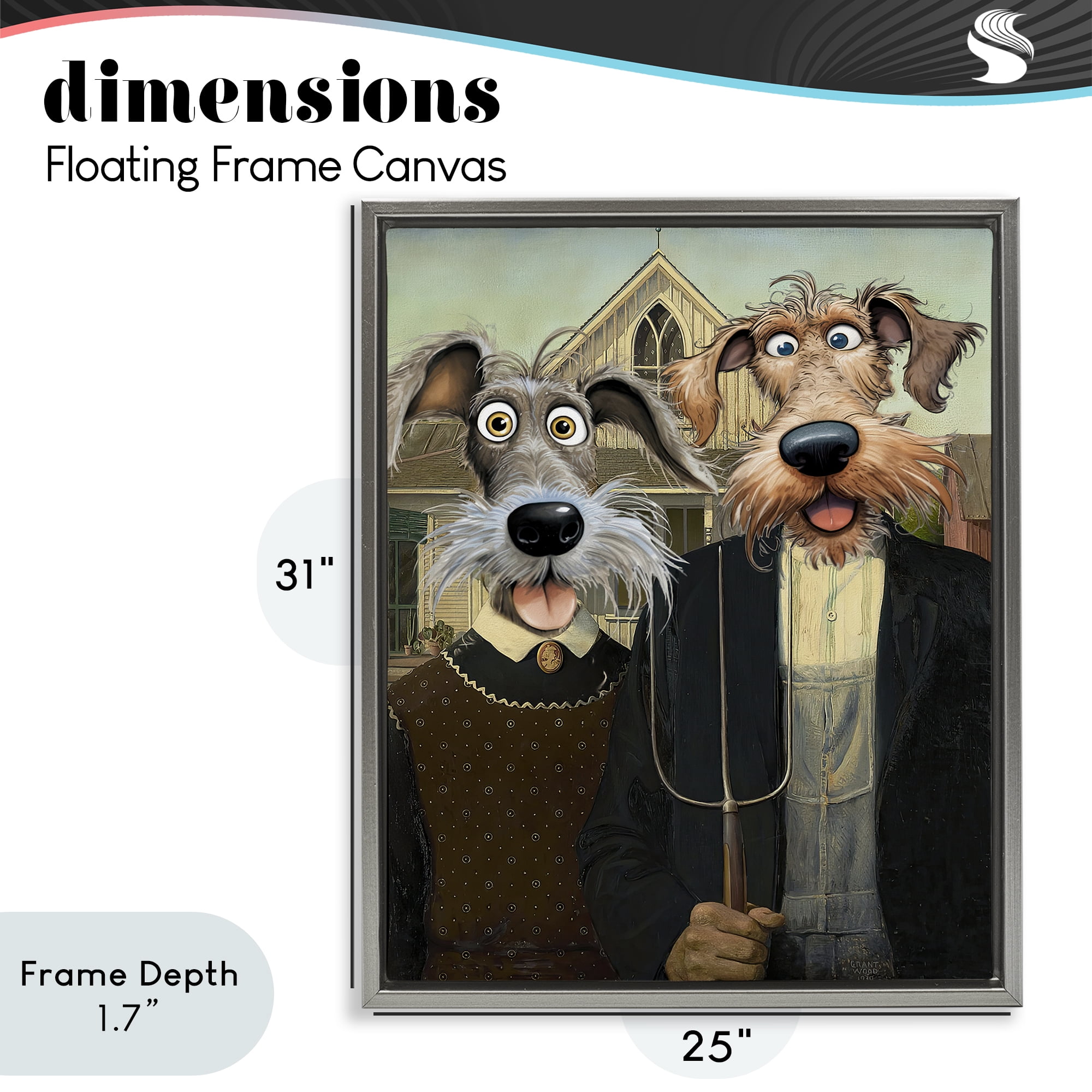 Stupell Industries American Gothic Pups Gray Framed Floater Canvas Wall Art, design by Tina LeCour