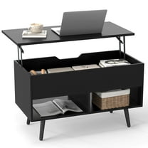 Costway Lift Top Coffee Table with Hidden Compartment Open Storage Shelves for Reception Black