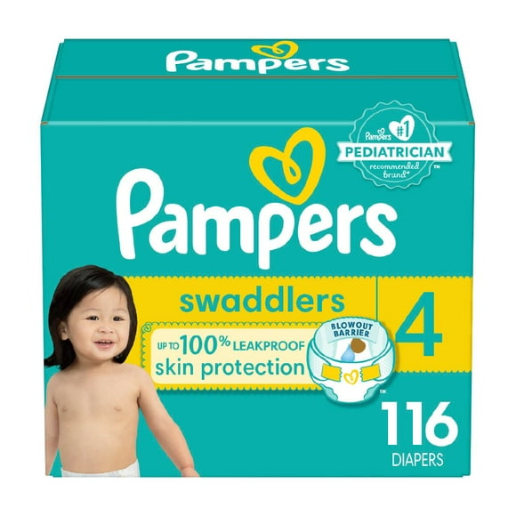 Pampers Swaddlers Diapers, Size S4 (15-34 lbs), Absorbent, Keeps Baby Dry and Comfortable, Skin Safe Disposable Baby Diaper