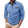 thumbnail image 2 of Men Cotton Polo Shirts Long Sleeve with Pocket Golf Shirts Shirts for Men Casual Work Athletic Collared T-Shirts Size 3XL Light Blue, 2 of 7
