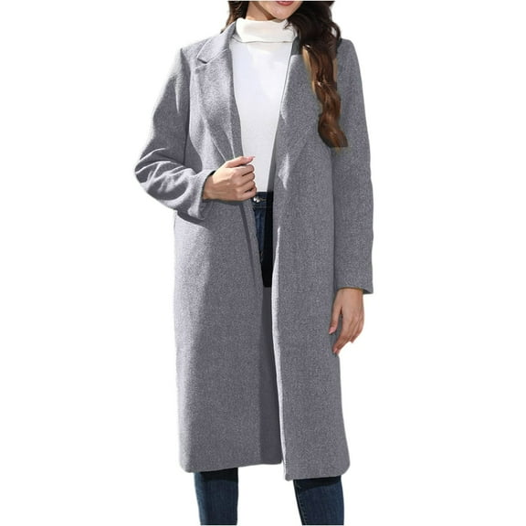 Gpaecead Womens Notch Lapel Collar Pea Coat Open Front Overcoat Oversize Long Jacket Outerwear Gray