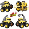thumbnail image 1 of Juguetes de camiones de construcción, paquete de 4 vehículos de ingeniería Push & Go con excavadora, grúa volquete, mezclador, coche de juguete extraíble para niños, fiesta de cumpleaños y Navidad, 1 of 5