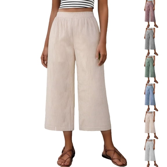 Lenago Pants for Women Multi Colored Linen Short Pants Solid Color Women Extra Large Patch Pocket Women Cropped Trousers
