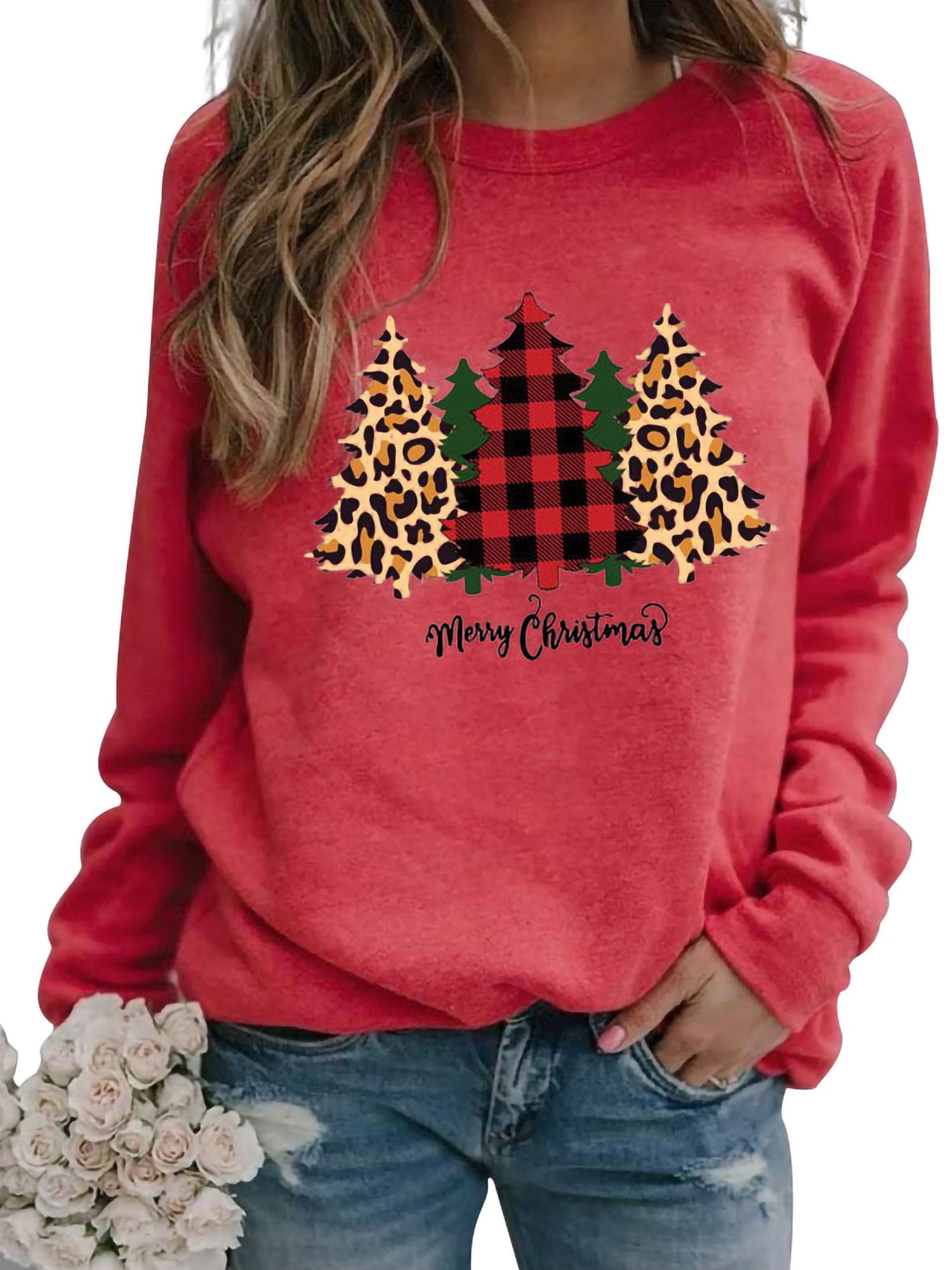 Womens Lightweight Crewneck Long Sleeve Christmas Funny Graphic Sweatshirts Casual Pullovers Fall Tops Tee Shirts