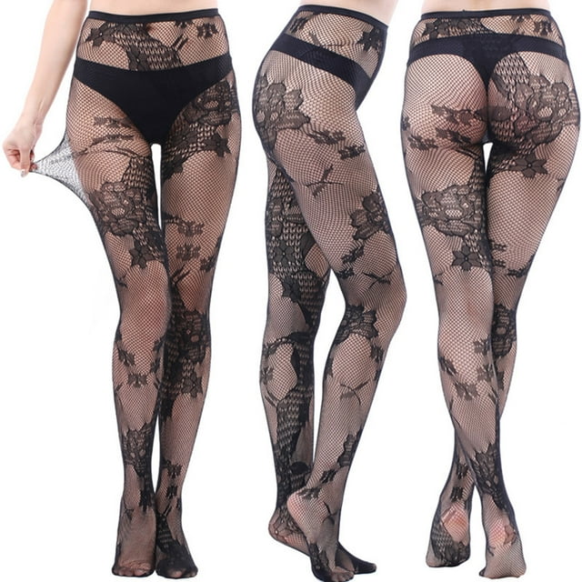 Qertyioot Collants Mode Leggings Unis Pantalons en Maille Transparente Grande Taille Bas Résille en Filet