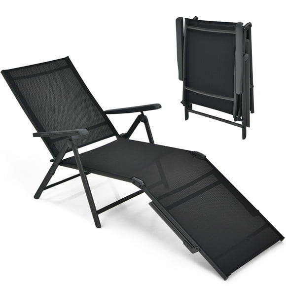 Costway Patio Folding Chaise Lounge Chair Outdoor Portable Reclining Lounger Beach Black