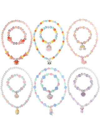 PinkSheep 12Pcs Kids Jewelry Sets, Girls Flower Crown Angel Pendant  Necklace Beaded Bracelets Dress up Jewelries for Child Toddler