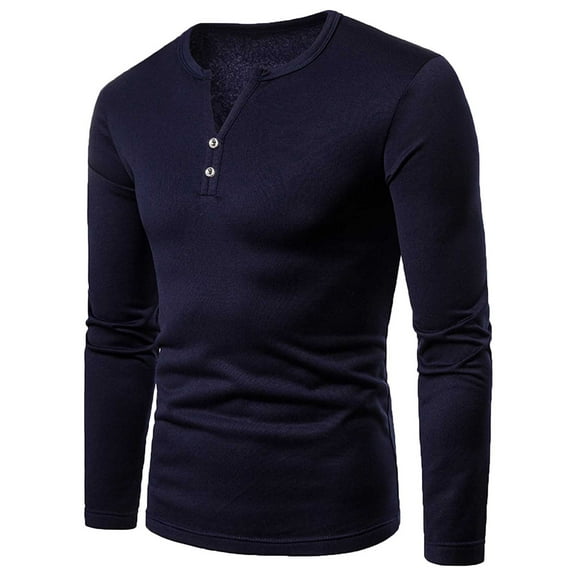 Jalioing Fall Winter Shirts for Men Fleece Lined Long Sleeve V Neck Button T Shirt Thick Warm Pullover Tee