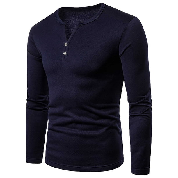 Jovati Mens Long Sleeve Shirts Casual Mens Fashion Solid Color Slim Casual Pullover Long Sleeve Shirt Blouse Black M