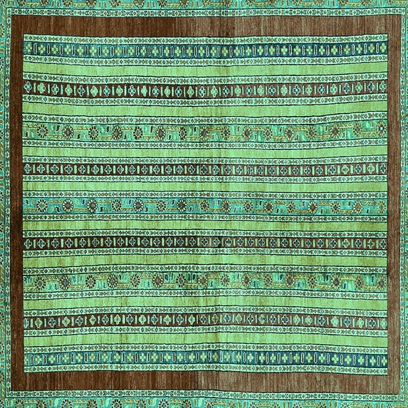 Ahgly Company Machine Washable Indoor Square Abstract Turquoise Blue Modern Area Rugs, 3' Square