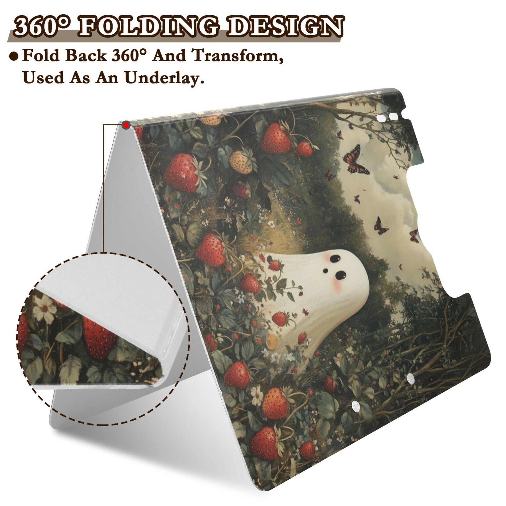 FORMRS A4 Clipboard Folder with Pen Holder Horizontal Foldable School Office Binder, Ghost in Strawberry Fields