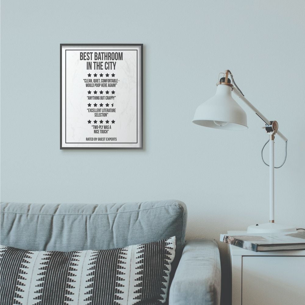 Stupell Industries Five Star Bathroom Funny Word Black And White Design Framed Giclee Texturized Art by Daphne Polselli