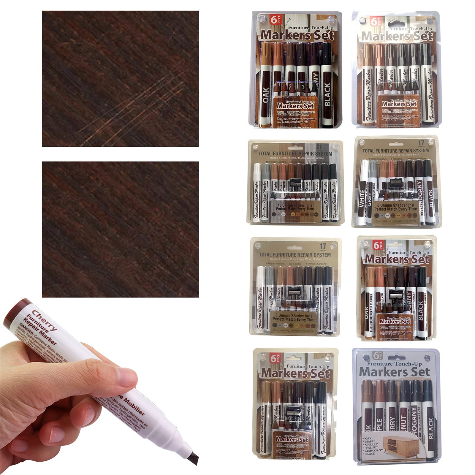 Furniture Touch-Up Markers Set, Scratch Repair Marker Pen Set, 12 Pack Multifunctional Floor And Wood Touch Up Paint Pens, Durable Conical Tip For Diy Home Improvement, Easy to Use(Brown,5.3x0.8")