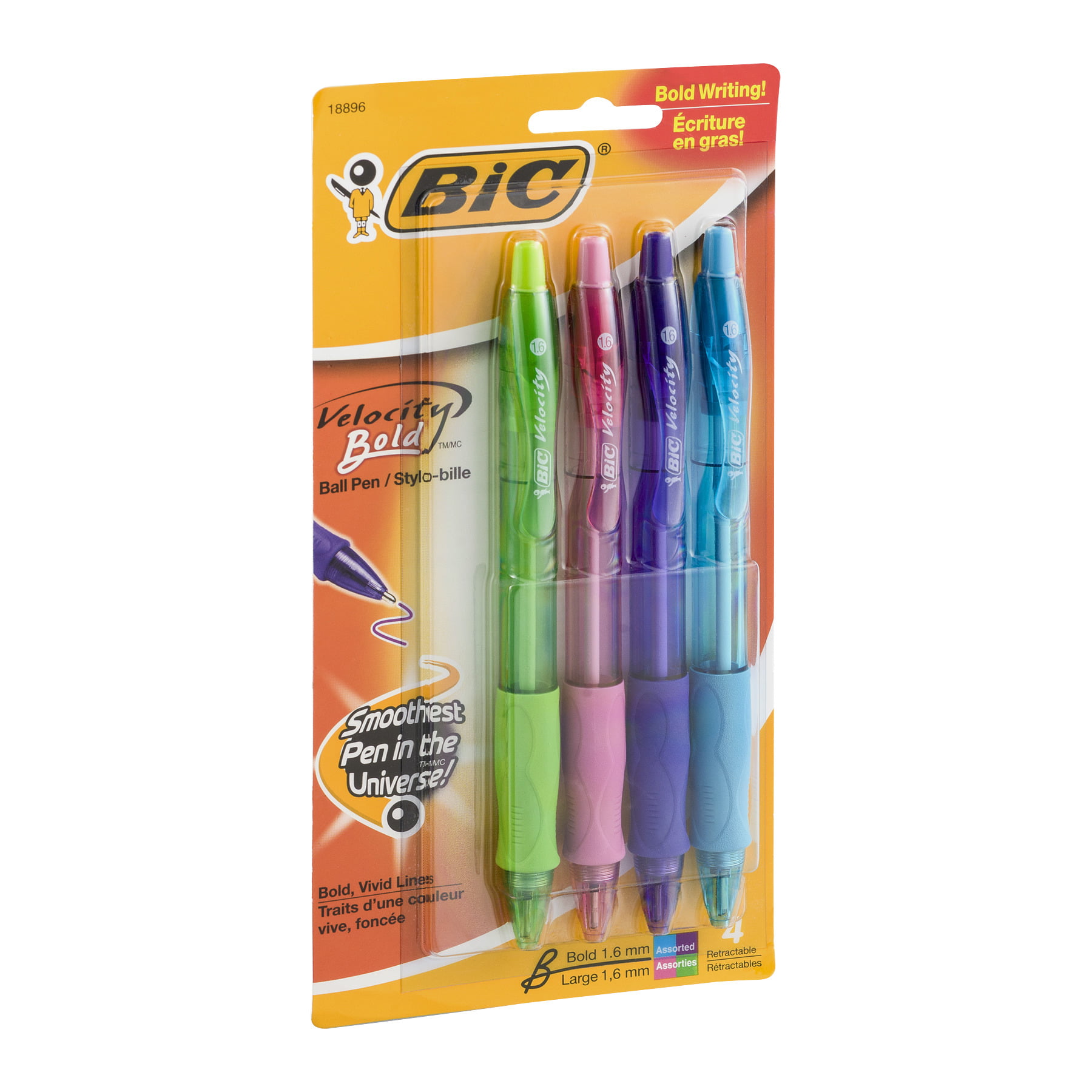  BICVLGBAP41  BIC Velocity Bold Ballpoint Pens, Retractable, 1.6  mm, Assorted, 4 Pack