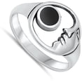 thumbnail image 4 of CHOOSE YOUR COLOR Moon Face Simulated Black Onyx Ring .925 Sterling Silver Band CZ Female Size 9, 4 of 4