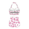 thumbnail image 4 of Yuyamidu Pink Cow Print Bathing Suit for Women Tummy Control High Neck Halter Swimsuit Tummy Control Tankinis Swimming Suits 2 Pcs Skin-Friendly High Waist Swimwear Size XL, 4 of 6