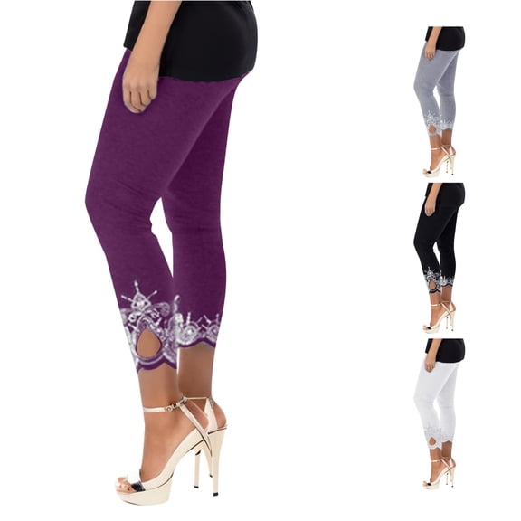 xfsWaSs Capri Leggings for Women Print Mid Waist Yoga Pants Soft Sports Fitness Running Workout Leggings Trendy Yoga Capris Activewear