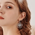 thumbnail image 2 of Exaggerated Hollow Flower Drop Dangle Earrings for Women Silver Gold-Toned Big Handmade Filigree Lotus Statement Dangling Fish Hook Earring Lightweight Fashion Floral Holiday Jewelry for Mother, 2 of 6
