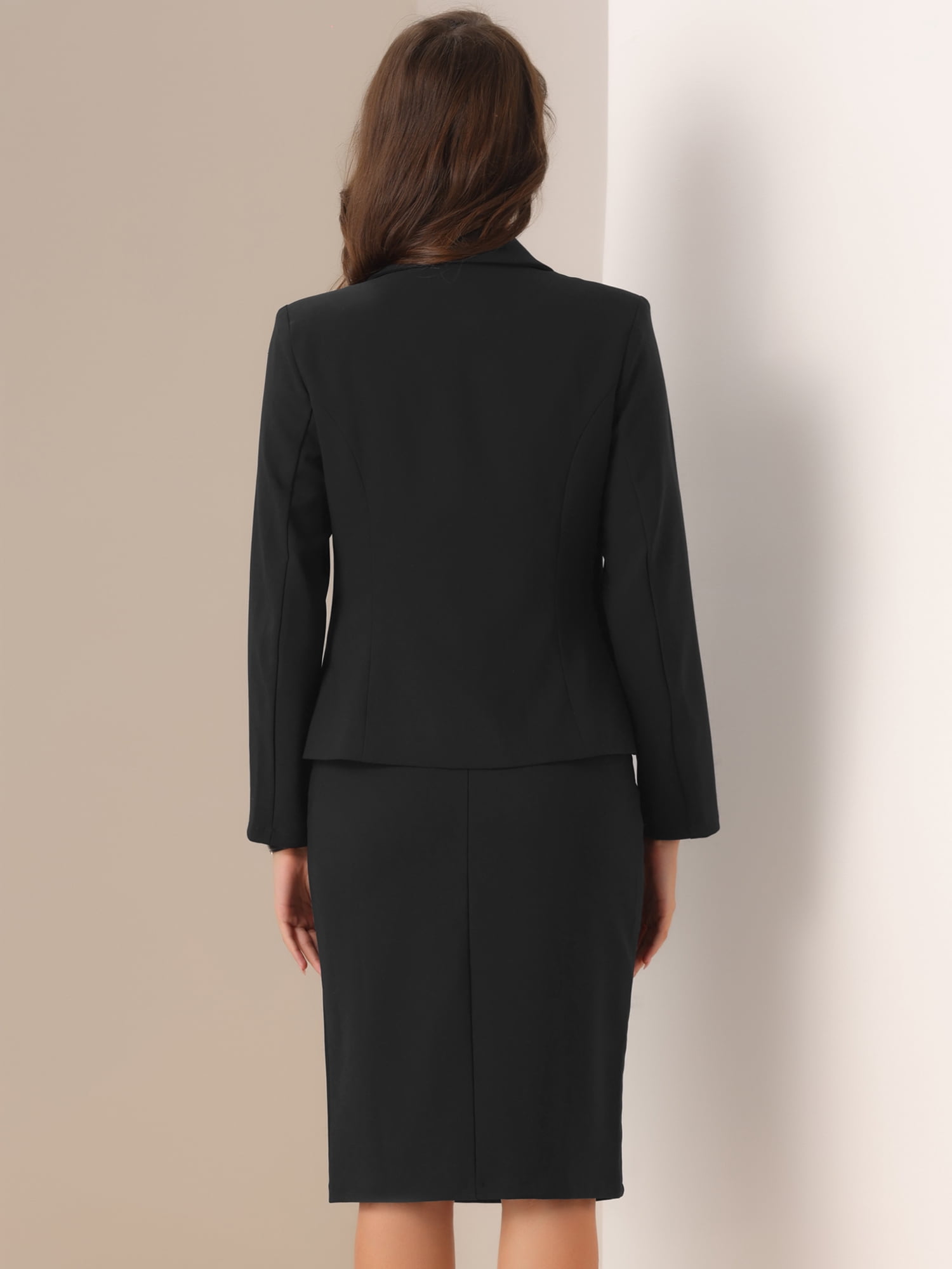 DARING DIVA 2Pcs Women's Long Sleeve Blazer Pencil Skirt Suit Set S Black